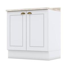 Balcão 2 Portas 80 cm Americana Branco com Tampo Calcare  Henn