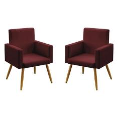 Kit 2 Poltronas Nina Decorativa Pés Palito Aradecor,  Sued Bordô