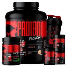 Kit Whey Protein Fusion 1,8 Kg + BCAA + Creatina + Glutamina + Pré Treino Limão + Shaker-Unissex