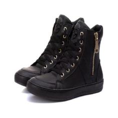 Tenis Sneaker Fitness Feminino Botinha Academia Couro Ziper-Feminino