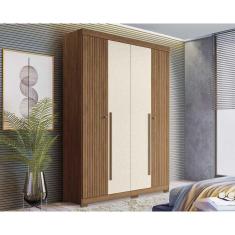 Guarda Roupa Solteiro 4 Portas e 2 Gavetas c/ Pés Buriti jatoba/Areia - Santos Andirá