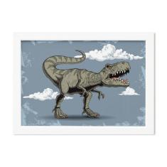Quadro Infantil Dinossauro Azul Moldura Branca 22x32 - Quartinhos