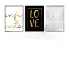 Kit 3 Quadros Decorativos Infinito, Love, Believe 45X34Cm