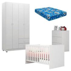 Quarto de Bebê Louise 4 Portas com Berço Doce Sonho 100 e Colchão