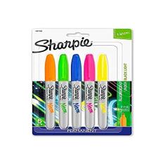 Marcador Permanente, Sharpie, Paper Mate, Neon, Luz Negra, 5 Cores