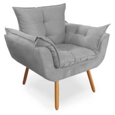 Poltrona Decorativa Opala Deluxe Suede Cinza