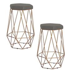 Kit 2 Banqueta Decorativa Rubel Base Gold Veludo Cinza - Gran Belo