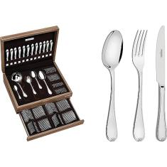 Faqueiro Tramontina Vicenza em Aço Inox com Facas de Mesa Forjadas Acabamento Alto Brilho com Detalhes no Cabo e Estojo de Madeira 101 Peças