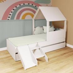 Bicama Casinha com Telhado e Escada/ Escorregador Branco Megamobilia