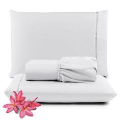 Jogo Cama Lençol Unique King 400 Fios Ponto Palito 3 Peças - Branco