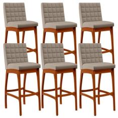 Kit 06 Banquetas Altas Para Cozinha Sala de Jantar Fixa Mila B04 Linho