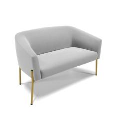 Sofá Namoradeira 2 Lugares Pé De Ferro Dourado Stella Suede Cinza D03 