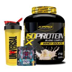 Kit Whey Protein Iso Blend Complex 2kg +PréTreino Xtreme300g -XPRO +Coqueteleira -Universal-Unissex