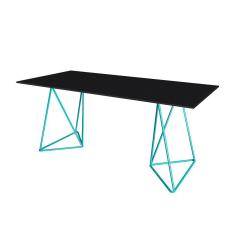 Escrivaninha Bela Vista Cavalete Tampo Preto Base Ferro Azul Turquesa - Cor: Preto