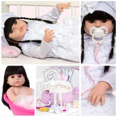 Boneca Tipo Reborn Realista Morena Corpo De Vinil Itens Luxo