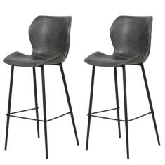 Kit 2 Banquetas Altas Itajaí Rivatti Madeira Revestida Em Poliuretano (Pu) Cinza Chumbo Base Metal