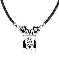 Colar Best Dog Mom Ever Citação DIY Design Joias Torque Pingente de corda de couro
