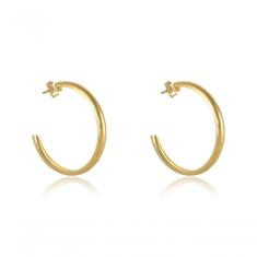 Brinco Argola Média Folheado Em Ouro 18k