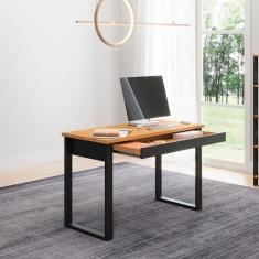 Mesa de Escritório Industrial 1 Gaveta 118x75 Cm 100% MDF Freijó Preto Fosco Pradel