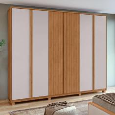 Guarda-roupa Ollie 6 Portas 6 Gavetas 6 Prateleiras com Pés Amêndoa Clean/Off White