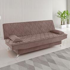 Sofá Cama 3 Lugares Polaris Retrátil Veludo Rosa - Viero Móveis