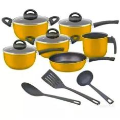 Conjunto de panelas amarelo 09 peças Antiaderente