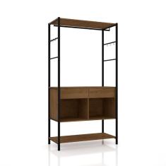 Guarda Roupa Closet Industrial 2 Gavetas Veneza Preto/Demolição 90cm - Pallazio