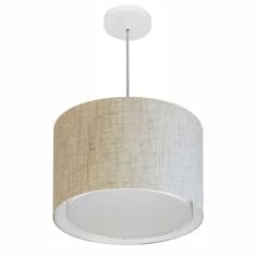 Lustre Pendente Cilíndrico Duplo Md-4286 Cúpula em Tecido 40x30cm Rustico Bege - Bivolt