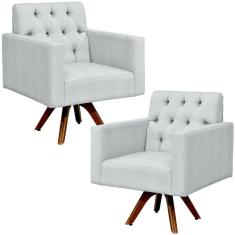 Kit 2 Poltronas Giratórias Manu L02 Linho Cinza Lyam Decor