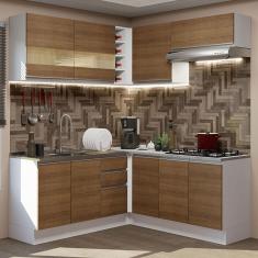 Cozinha Completa de Canto Madesa Glamy 349001 com Armário e Balcão (Sem Tampo e Pia) - Branco/Rustic