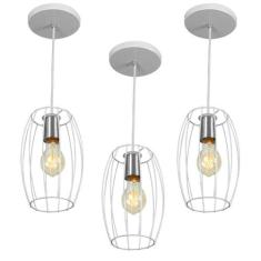 Kit 3 Pendentes Pequim Aramado Branco - MARRYLUZ