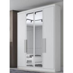 Guarda Roupa Solteiro Moderni 4 Portas Com Espelho Branco - Novo Horiz