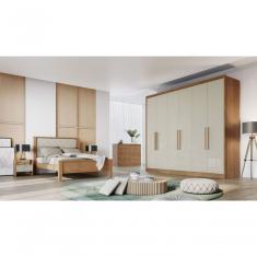 Guarda Roupa Casal Messina 6 Portas de Bater 4 Gavetas 100% MDF Cumaru-Fendi Móveis Novo Horizonte