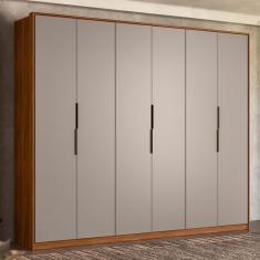 Guarda Roupa Casal Atrice 6 Portas de Bater 6 Gavetas MDP Nogueira Touch-Nude Prime TX Demartêz Mobília