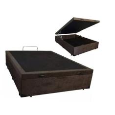 Cama Box Baú Casal Marrom Suede com Pistões a Gás - Real Comfort Estof