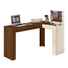 Escrivaninha de Canto com Penteadeira Jade Freijo/Off White - Mobler, 