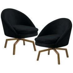 Kit 2 Poltronas Decorativas Giratórias Base Ka Madeira Rafa C-300 Veludo Preto - Domi