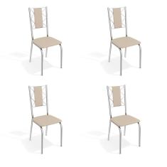 Conjunto com 4 Cadeiras de Cozinha Lisboa Cromado e Nude