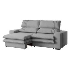 Sofá 2 Lugares Retrátil Noruega 270 cm Veludo Cinza Pés Tabaco - D`Rossi