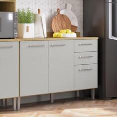 Balcão Gabinete com Tampo 3 Portas 2 Gavetas Gaia GraLar LOURO FREIJO/OFF WHITE