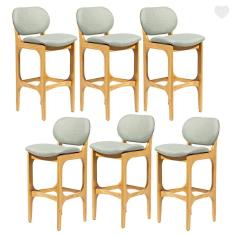 Kit 6 Banquetas para Área Gourmet Decor Madeira Mel Linho Verde L84 RMI