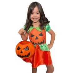 Fantasia infantil halloween abobora vestido com balde de abóbora - Xux