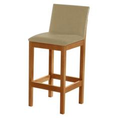 Banqueta Alta Luxo Pérola com Encosto Estofada em Veludo Bege Madeira 