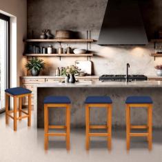 KIT 2 Banquetas Alta Decorativa Lívia Para Balcão Cozinha Base em Made