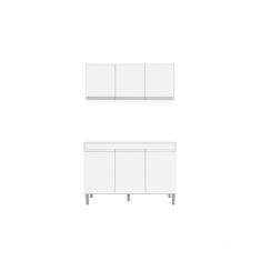 Balcão Gabinete Manu 120 Cm C-tampo E Armário Aéreo Andreia 120cm Branco