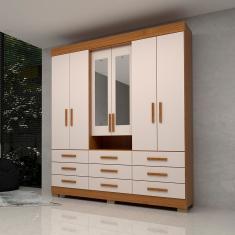 Guarda Roupa Casal 178,80cm 6 Portas 9 Gavetas Capelinha Com Espelho 100% Mdf Débora Cinamomo Off White