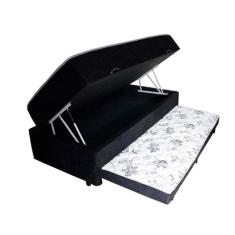 Cama Box Baú Solteiro Conjugado De Mola Com Cama Auxiliar Bicama 3 Em 1 Suede Preto