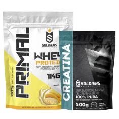 Kit: Whey Protein Primal 1Kg 100% Importado + Creatina Monohidratada 500g - Soldiers Nutrition-Unissex