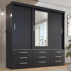 Guarda Roupa Casal Capri 3 Portas Correr 9 Gav C/Espelho Onix