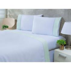 Jogo Lençol 4 Peças Cama Viúva 2,03mx1,20mx40cm 100% Algodão 200 Fios Ponto Palito Verde